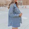 Europäischer & Amerikanischer Stil Mode Denim Ausgefranste Jacke Hemd für Damen