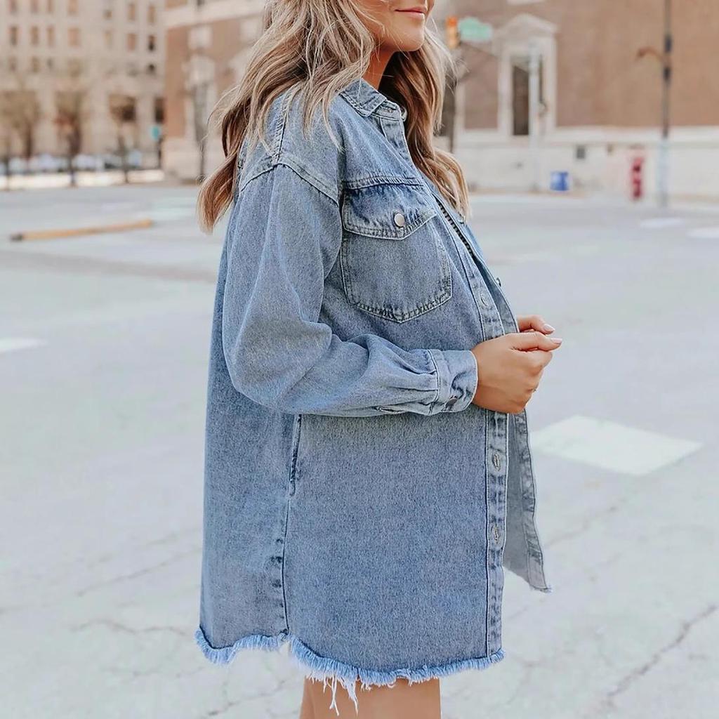 Europäischer & Amerikanischer Stil Mode Denim Ausgefranste Jacke Hemd für Damen