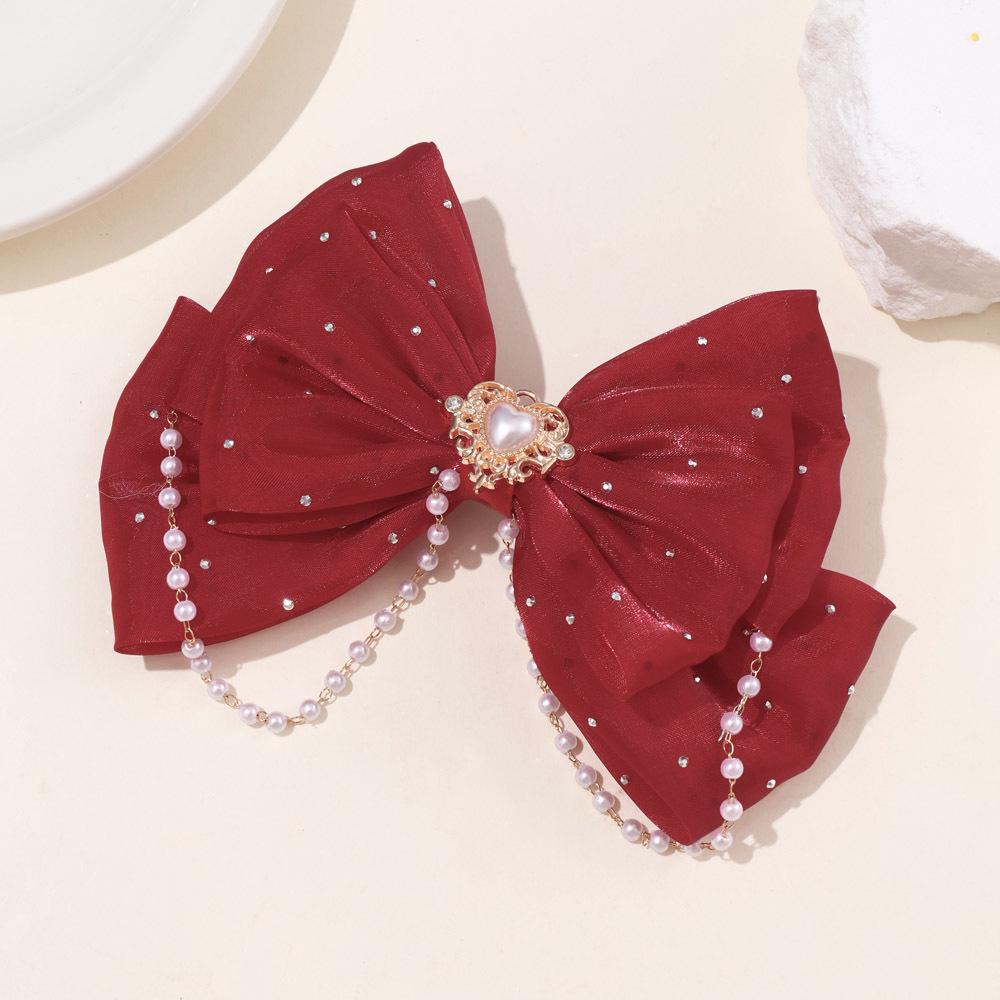 Girls' Rhinestone Pearl Bow Hair Clip: Cute Tassel Updo Accessory