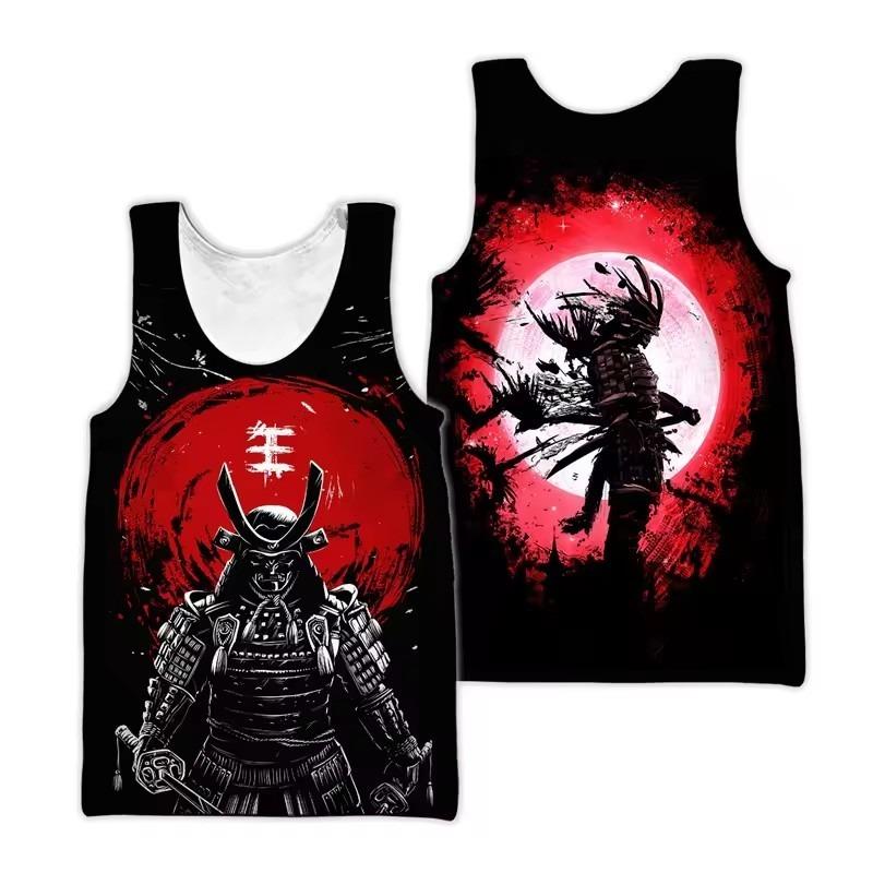 Verão Samurai Japonês Regatas Estampadas em 3D Moda Casual Masculina Streetwear Colete Regata Sem Mangas Oversized Roupa de Ginásio Masculina