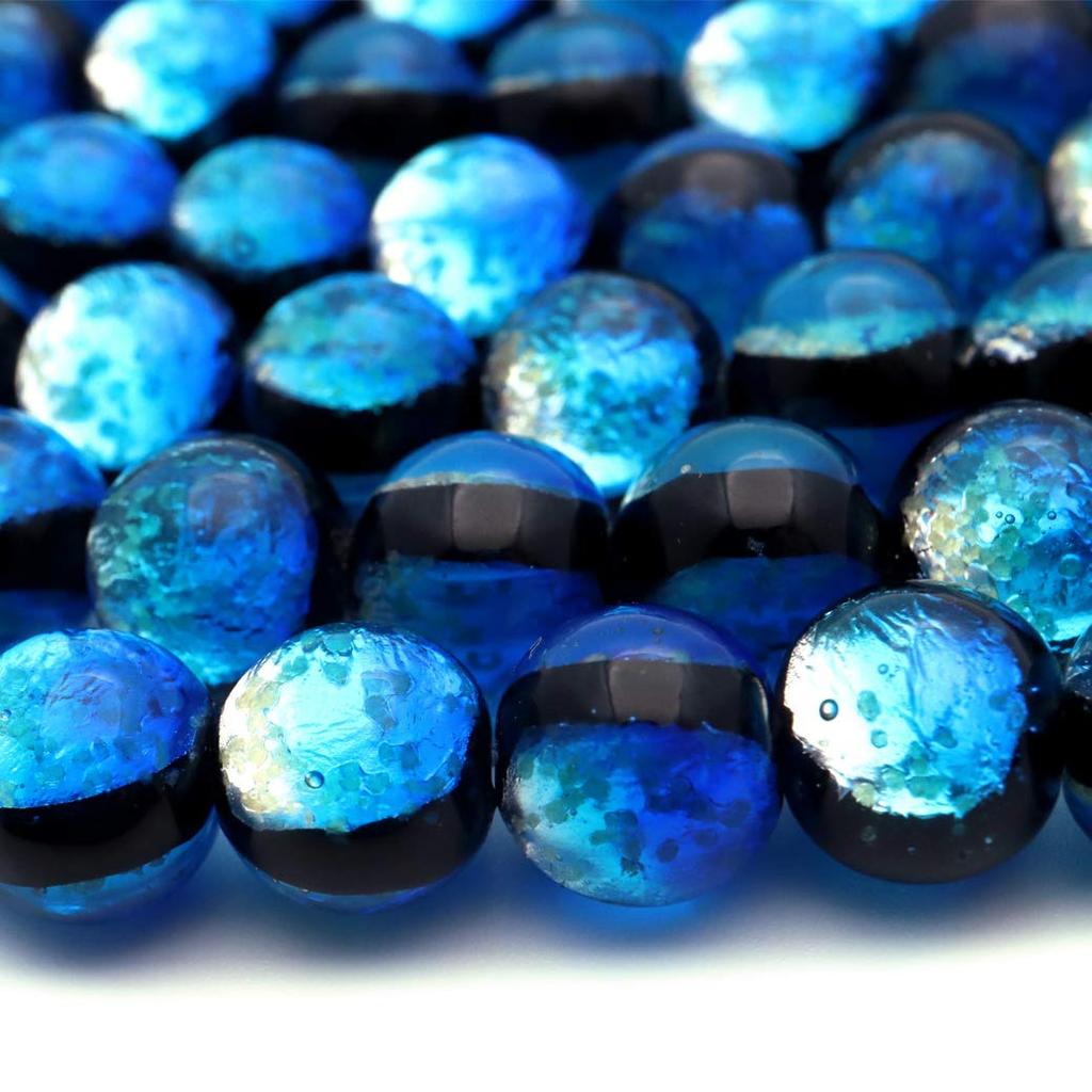 [GOLD STONE] Yonaguni Blue Firefly Glass Glowing Beads, String of 50, Yonaguni Island, Okinawa, 8mm