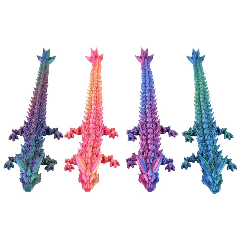 4PCS 3D Printed Gem Dragon Rotatable Articulated Dragon Crystal Figures Action Toy Desktop Ornament Birthday Gifts for Kids