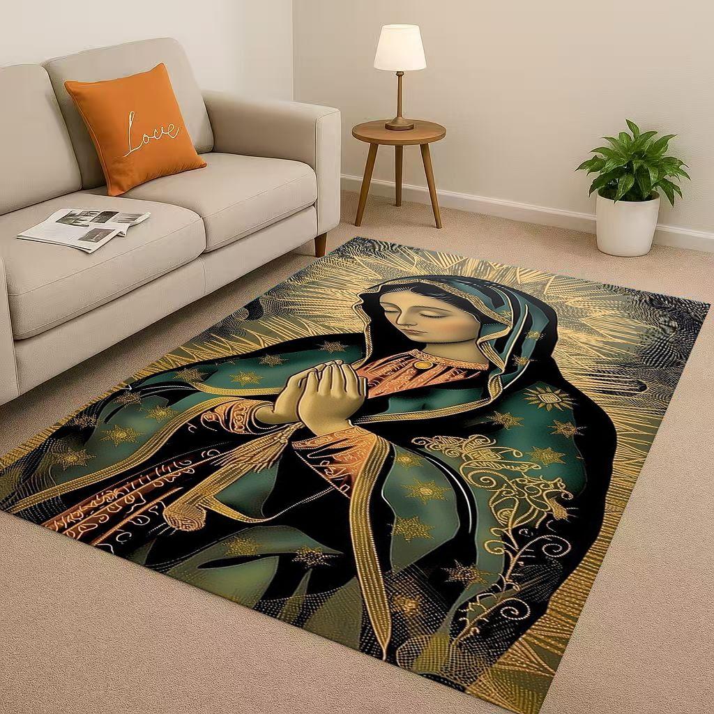 Retro Jesus Virgin Mary Art Living Room Non Slip Area Rug Soft Carpet for Bedroom Playroom Sofa,Easy Clean Home Decor Doormat