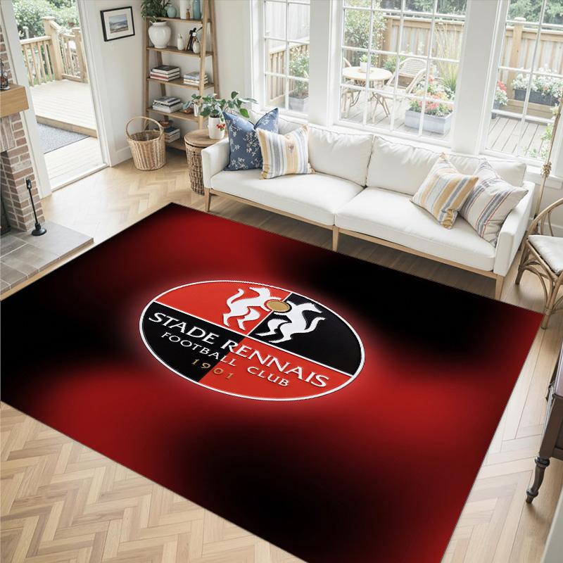 Stade Rennais FC Design Crystal Velvet Carpet Cozy Non?Slip Printed Rug For Bedroom Living Room Entrance