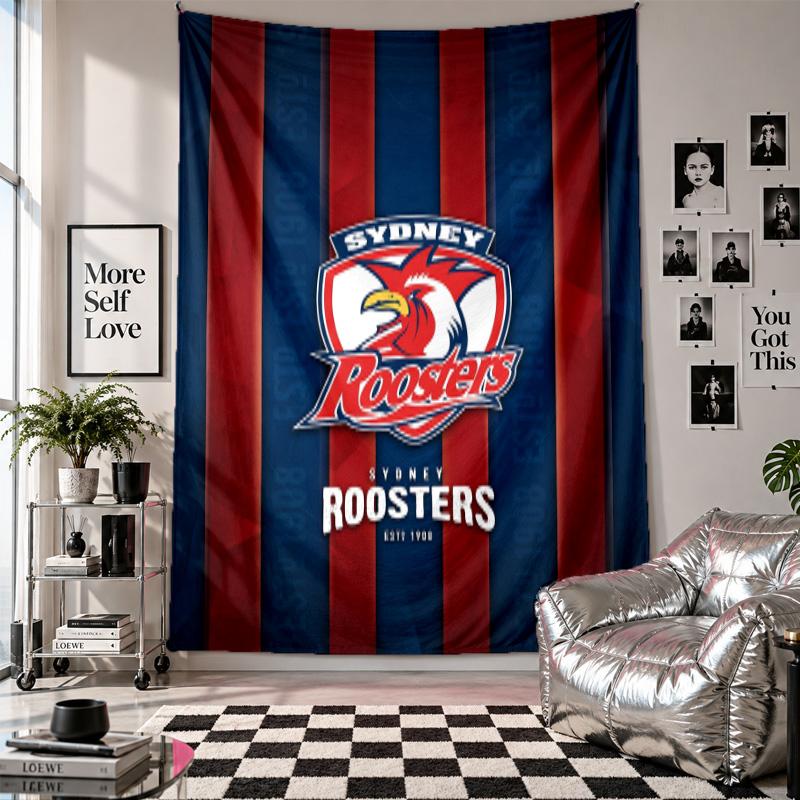 Tapisserie murale Sydney Roosters Décoration d'intérieur Tissu à suspendre au mur pour chambre à coucher Salon Arrière-plan