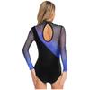 Womens Figure Skating Leotard Rhinestone Long Sleeve Hollow Out Design Ballet Gymnastic Training Bodysuit