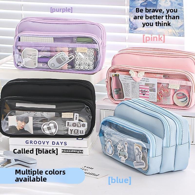 Transparent Pencil Case Large Capacity With Multi Function Design For Students And Office Use