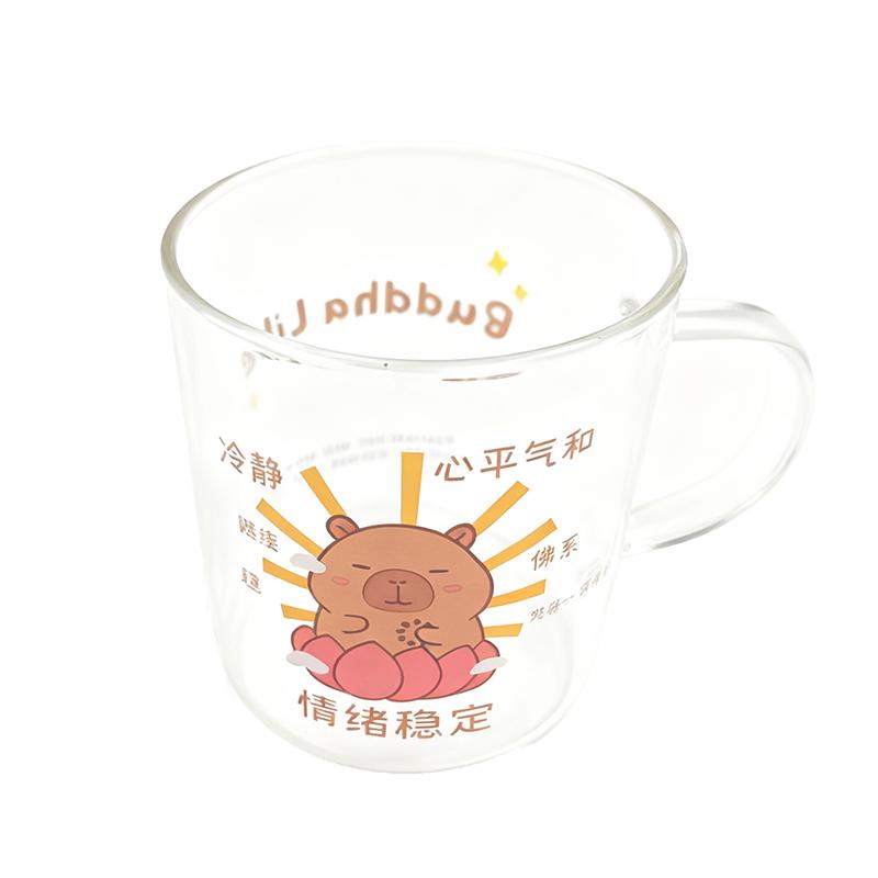 HeY LiLac 420ml/450ml Capybara Heat-Resistant Borosilicate Decal Glass Mugs Lead-free glass handle cup