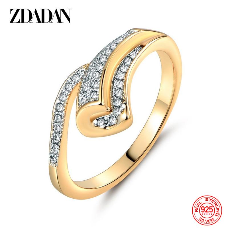 ZDADAN 925 Silver 18K Gold Zircon Rings For Women Fashion Jewelry