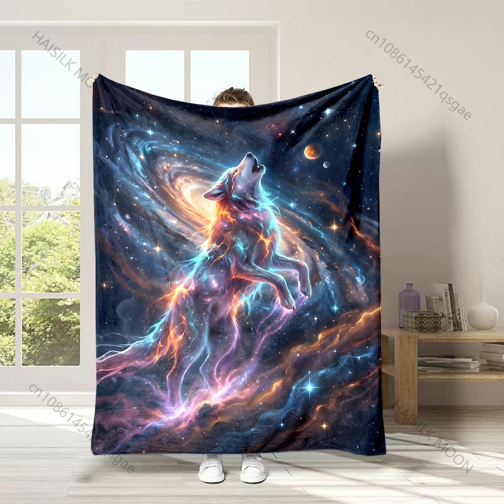 

1PC Glowing wolf in cosmos Print Adult Children Warm Blankets Home Travel Car Soft and Comfortable Suitable for all seasons 75x100cm