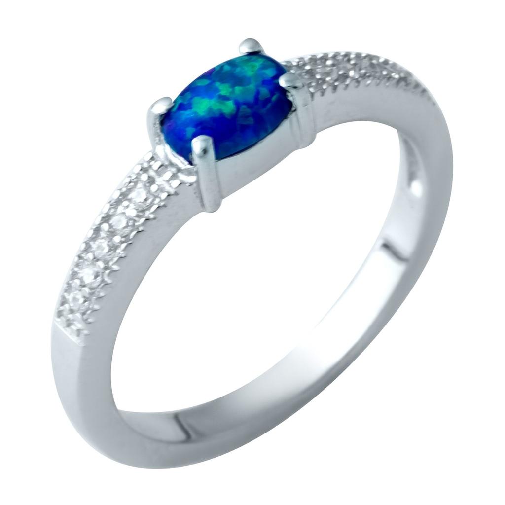Серебряное кольцо с опалом 0.385ct, фианитами, вес изделия 2,02 гр (1921715)