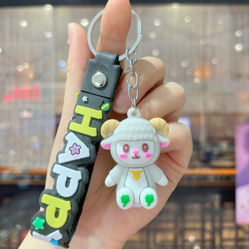 Cute Cartoon Sheep Keychains Soft Pvc Material Colorful Wrist Strap Backpack Pendant Birthday Gifts For Kids And Friends