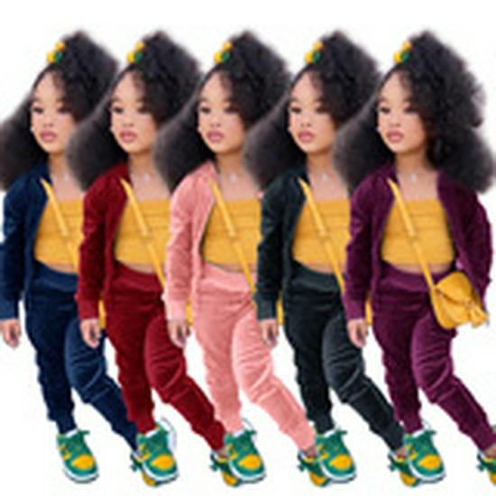 2026 Autumn/Winter European & American Boys' Solid Color Jacket Plus Velvet Hoodie & Long Pants Set (Middle & Big Kids)