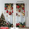 2D flat printing 2pcs Merry Christmas Scene Curtains Red and Gold Ball Pine Branch Snowflake Machine Washable Polyester Without