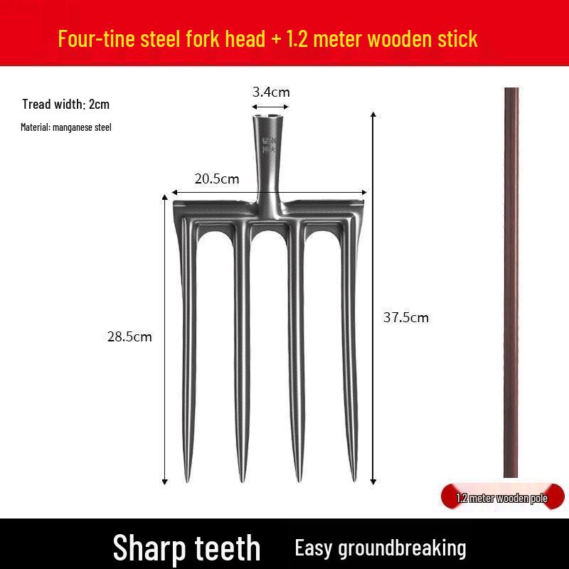 Vierzahnige Gabel aus Vollstahl: Bodenumdreh- und Lockerungswerkzeug mit Holzgriff