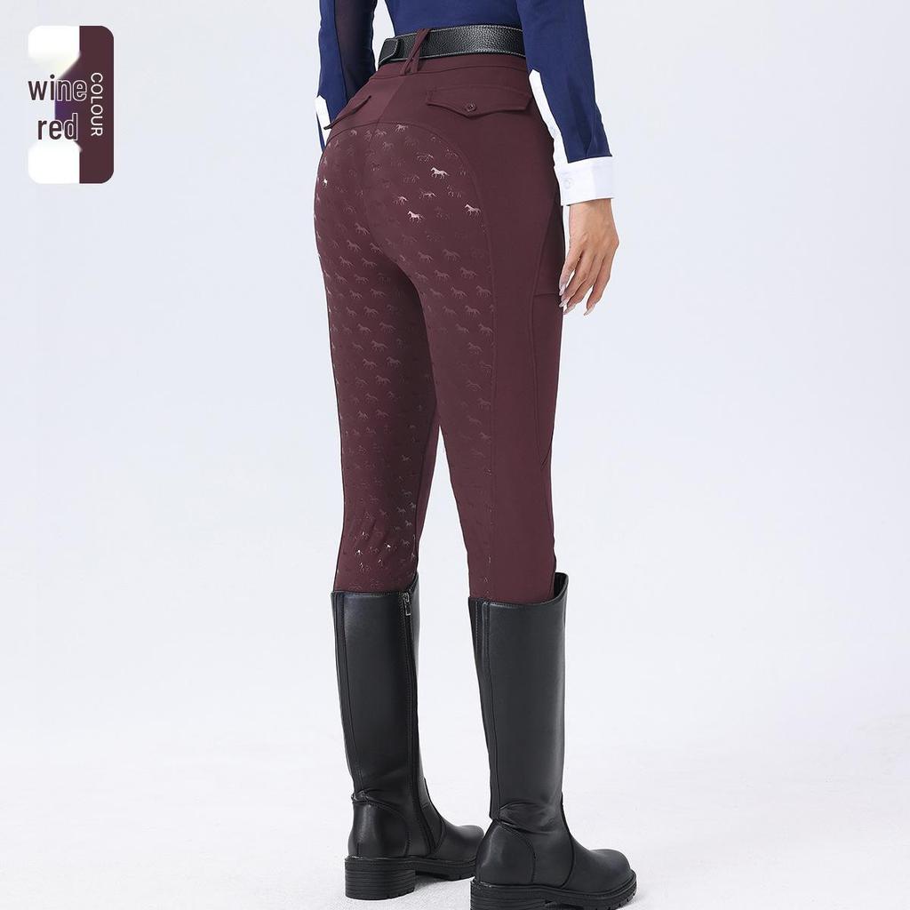 Women's High Waist Equestrian Breeches with Full Seat Silicone Grip and Dual Side Pockets