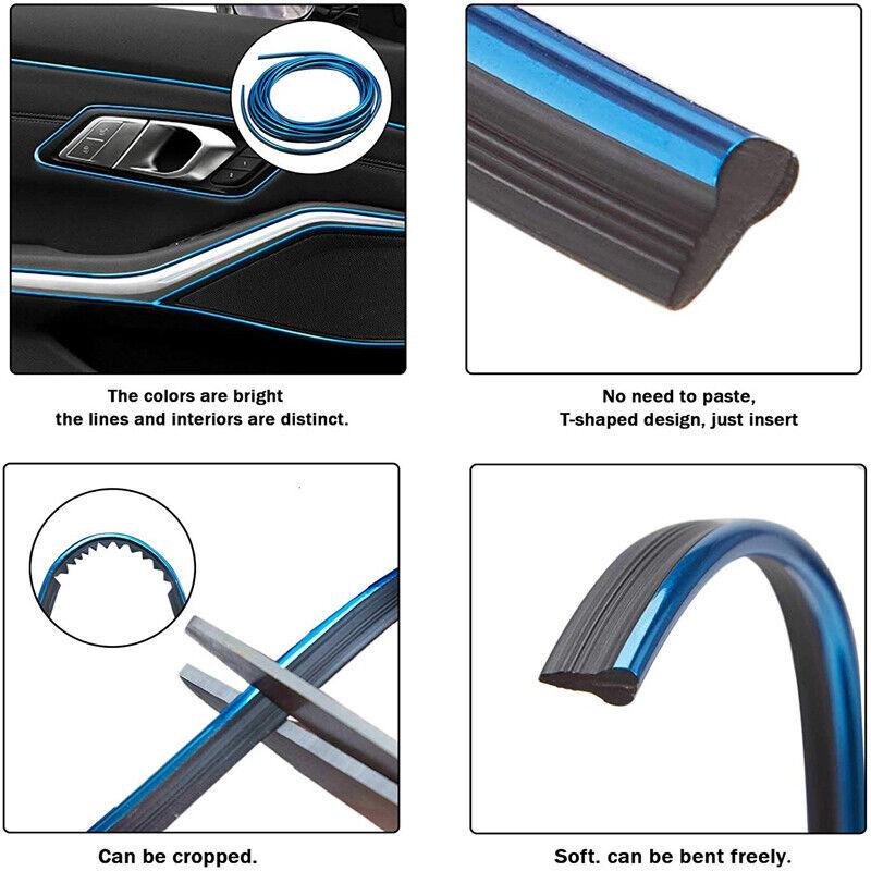 Blue 5M Car Interior Door Gap Edge Line Insert Molding Trim Decor Strip + Tool