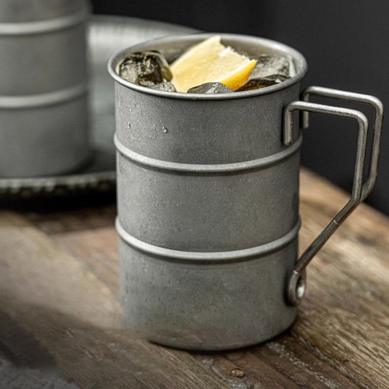 1Pc Retro Old Coffee Water Cup Industrial Style Oil Barrel Mug Outdoor Camping Picnic Beer Mug Drinking Utensils Stainless Stee