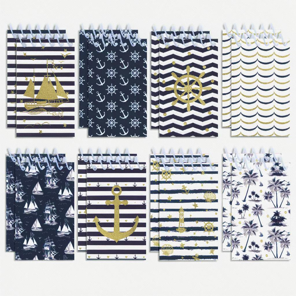 

8pcs Nautical Spiral Notebook Marine Theme Anchor Sailboat Memo Pad Portable Tearable Notepad For Travel Office Daily Use Gift