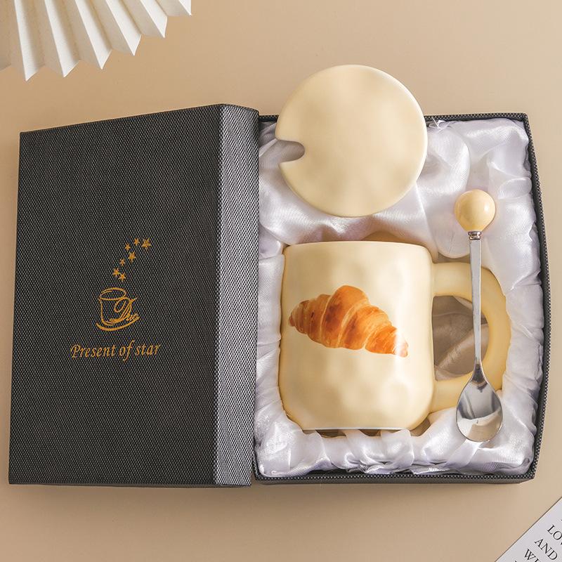 Cute Milk Fufu Cup Bread With Lid Spoon Wind Girls Ceramic Coffee Breakfast Cup Office