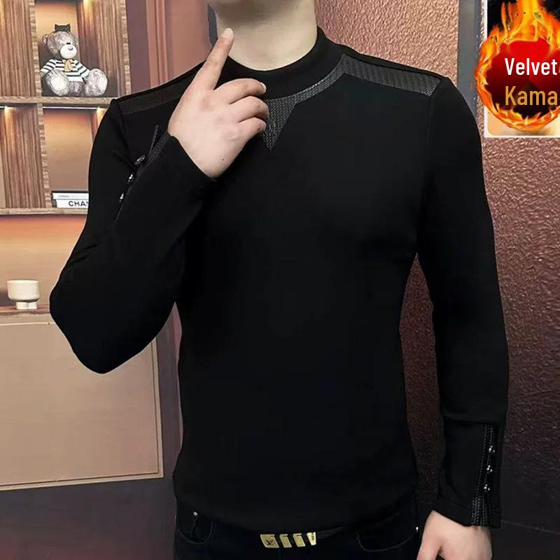 Herren Kapuzenpullover Winter mit Fleece gefüttert, Europäischer Stil: Halbhoher Kragen, Leichter Luxus, Figurbetont, Modisch, Warme Gespleißte Basisschicht