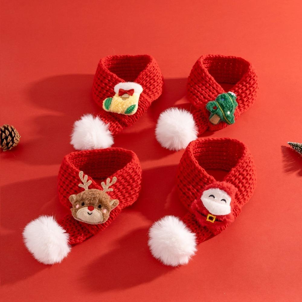 New Pet Cat Knitted Scarf Red Soft Knit Scarves Christmas Decor with Fuzzy Pompom Dogs Xmas Costume for Winter