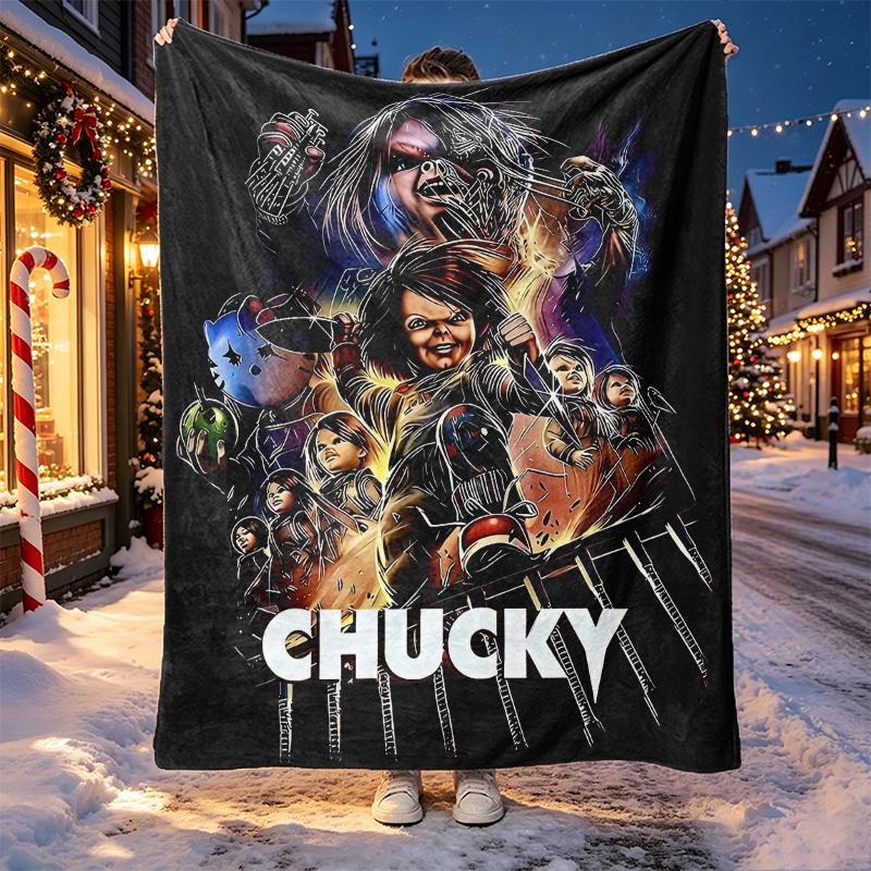 Bride of Chucky Pattern Blanket for Home Decoration, Bed, Sofa, Car Travel, Camping, Suitable for All Seasons, Birthday Christmas Gift