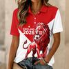Women's Casual Button Front Short Sleeve Polo Shirt Football Fan Support Printed Collar Top for Everyday Wear