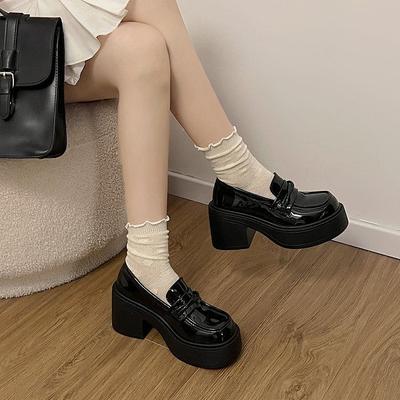 2025 Summer New Japanese Jk Thick Heel Thick Sole Black One-pedal Fashion Single Shoes French Retro Loafers Women