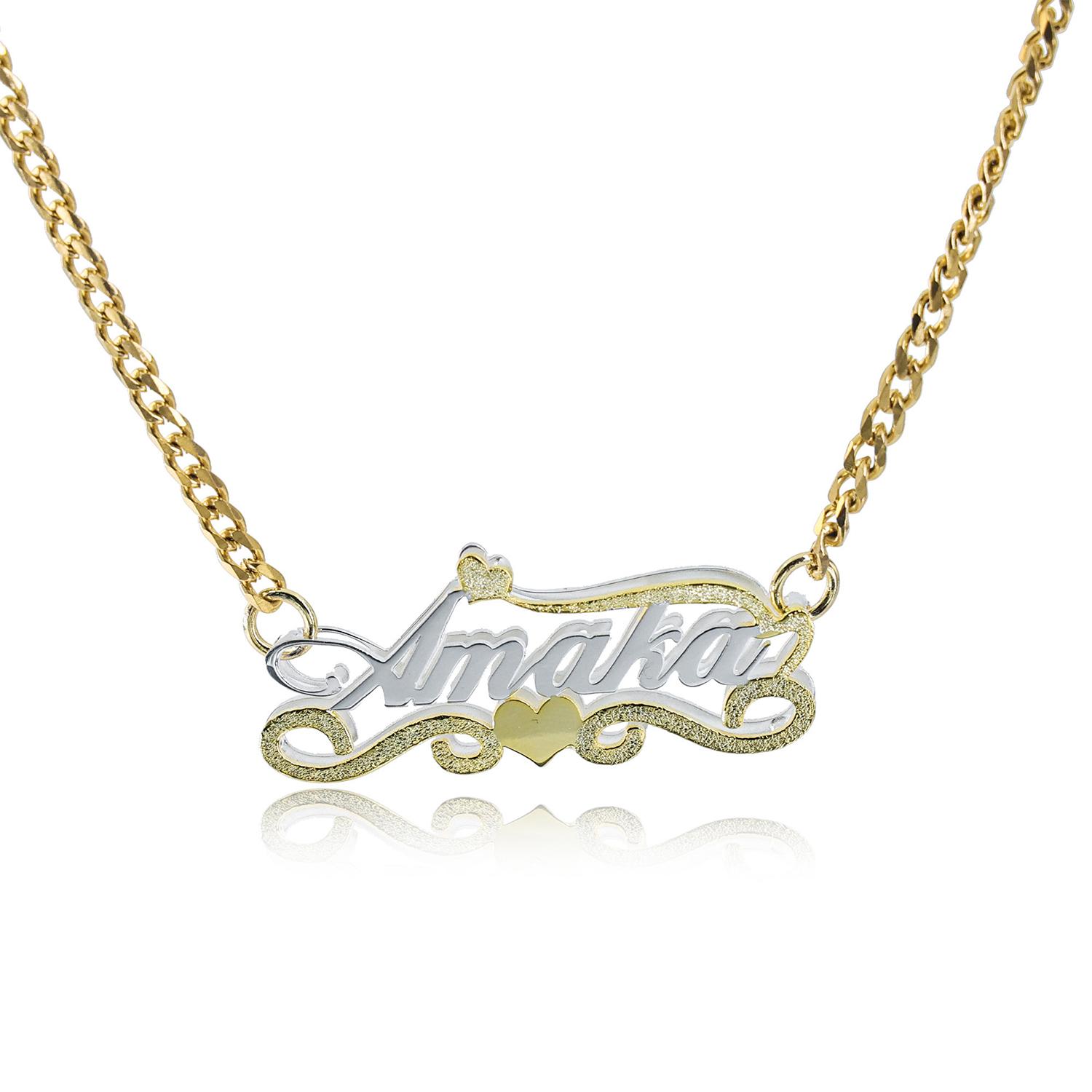 QIUHAN Pretty Personalized 3D Letter Chain Heart Girl Cuban Custom Frosted Double Plate Name Necklace золотой