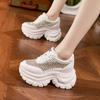 Fashion High Quality 9CM Air Mesh Microfiber Leather Summer Bling Bling Fashion Ankle Boots Hollow Chunky Sneaker Vulcanize Women Shoes