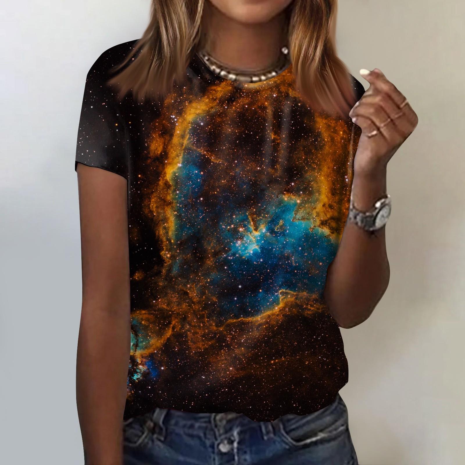 

Женская модная повседневная футболка с коротким рукавом и круглым вырезом с принтом Galaxy S оранжевый