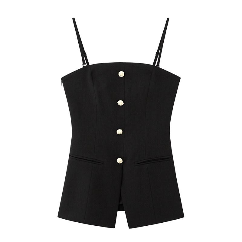 

Women s Summer Slim Fit Bandeau Camisole with Slit Medium чорний
