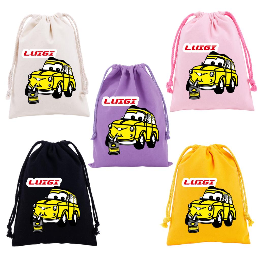 Cars Lightning McQueen Drawstring Bags Cartoon Anime Character Print Large Capacity Canvas Storage Bag Party Gift Candy Bag