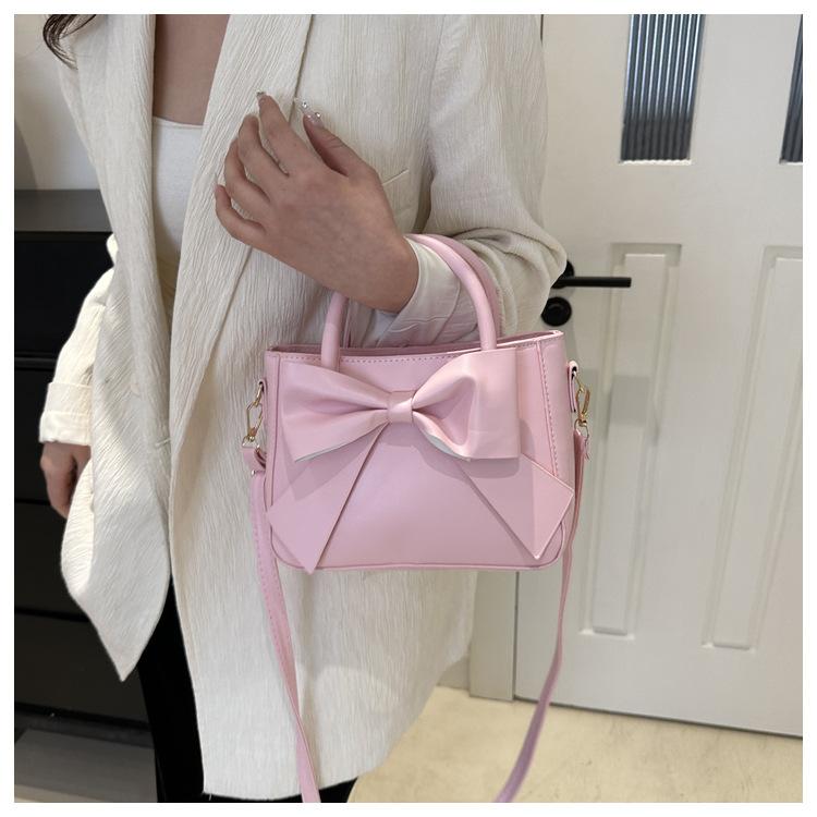 Cute Bowknot Handbag for Women, Simple Solid Color Shoulder Crossbody Bag, Street Style Small Square Purse CLE