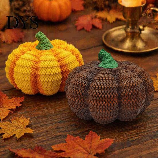 Festive Desk Display Items Handmade Resin Pumpkin Figurine Halloween Decor, Simulated Knit Tabletop Statue, Cute Table Centerpieces Mini Fall Holiday