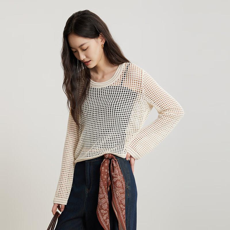 GOLJIM Women's Slim-Fit Hollow-Out Long-Sleeve Knit Top