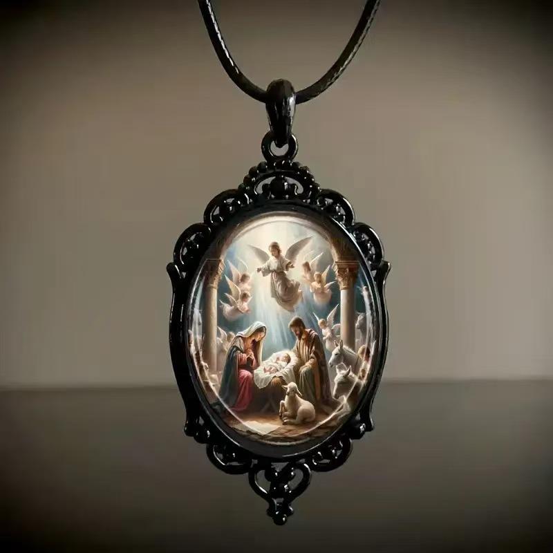 Vintage Oval Glass Alloy Pendant Necklace Jewelry
