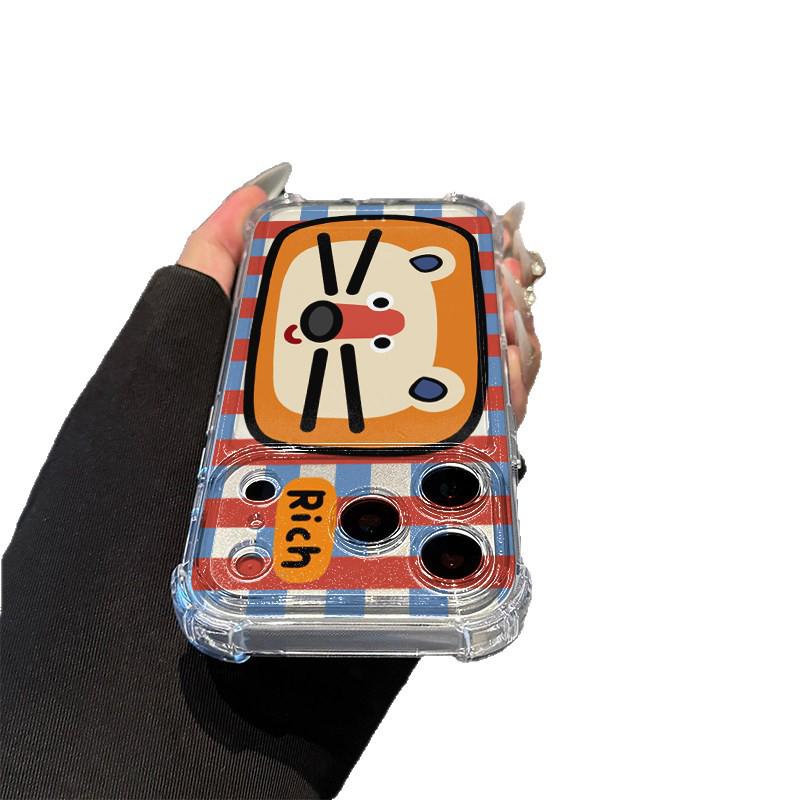 Plaid Lion Cartoon Phone Case for iPhone 17 Pro Max/16/15/14 Plus/13 with Airbag Protection