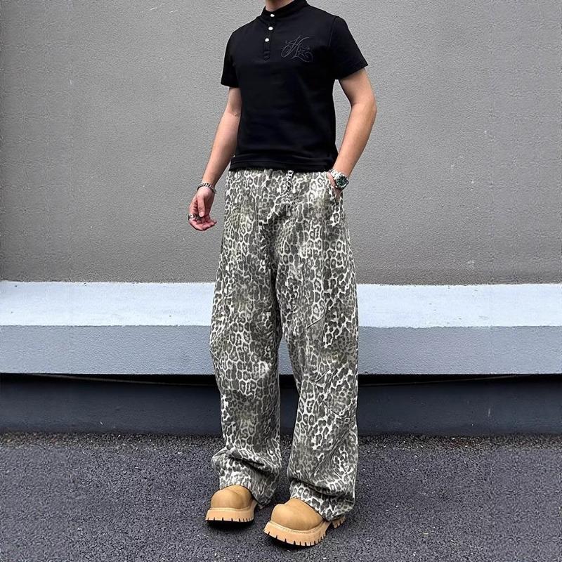 Stylish Spice Girl Versatile Silhouette Washed Leopard Print Jeans Summer Lazy Loose Versatile Skinny Pants