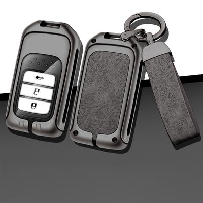 Cubierta de Carcasa de Aleación de Zinc y Cuero para Llave de Coche Soporte Fob para Honda Civic 10ª Ciudad Accord 9ª Crv Odyssey Vezel Accesorios para Automóvil
