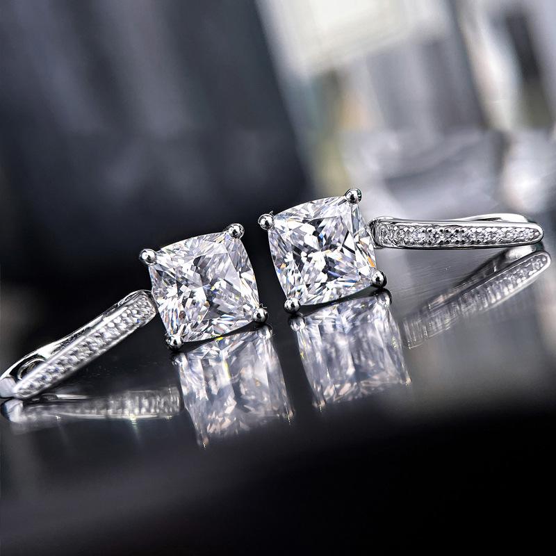 S925 Sterling Silver Versatile Dangle Earrings with White Gold Plating and Diamond Set