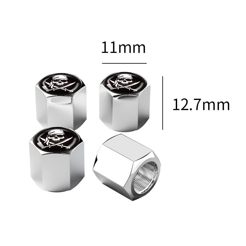 4pcs Dual Swords Bandana Skull Car Tire Valve Stem Caps, Zinc Alloy Dust‑Proof Air Nozzle Caps For Vacuum Tyre Valve Core