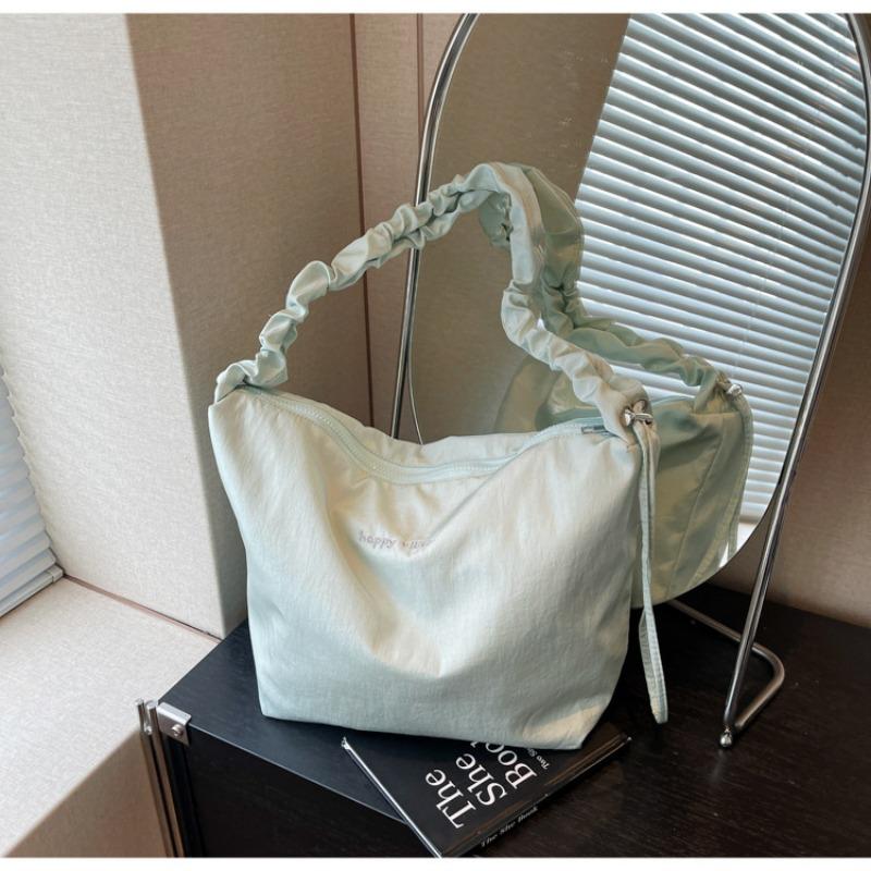 Canvas Bag Women's Large-capacity New Summer Versatile Pleated Shoulder Messenger Bag College Student Tote Bag