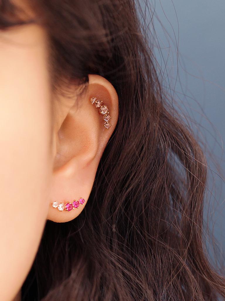 Minimalpiercing 14K Five-Step Rose Cut Cubic Piercing Earrings