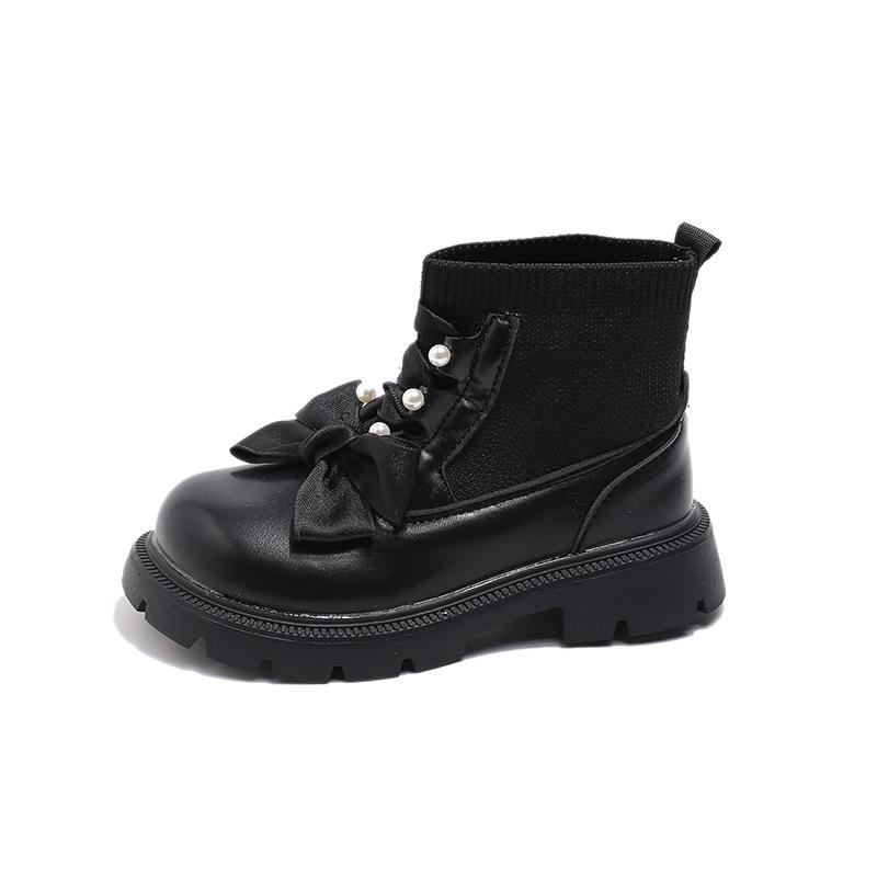 

Ботильоны для девочек, детские милые модные сапоги принцессы с бантом, элегантные универсальные детские повседневные сапоги-носки с толстой подошвой, шикарные новые 26 чёрный