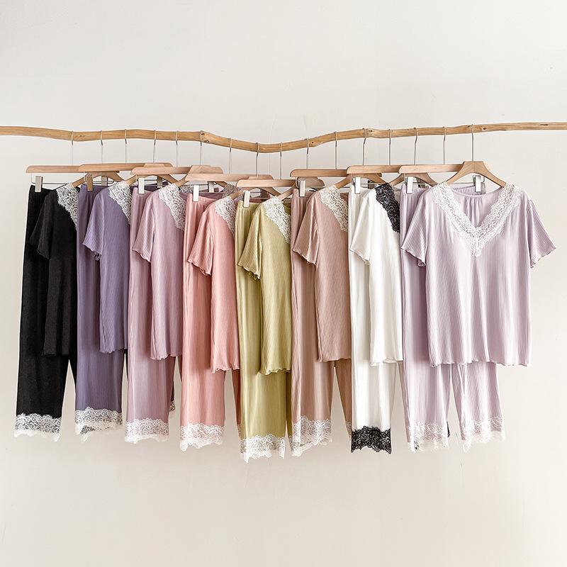 Lace Pajama Set with Built-in Bra, Women’s 3-Piece Home and Outdoor Loungewear for Spring and Autumn.