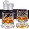 Draaiende Whiskeyglazen Set van 4, 9.5oz Old Fashioned Rocks Glazen met 360° Draaibare Voeten, IJsbalvormen, voor Bourbon, Scotch, Cocktails, Cadeau voor Mannen