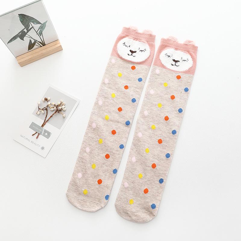 Girls' Cute Cartoon Cotton Knee-High Socks - Japanese Style for Spring & Autumn