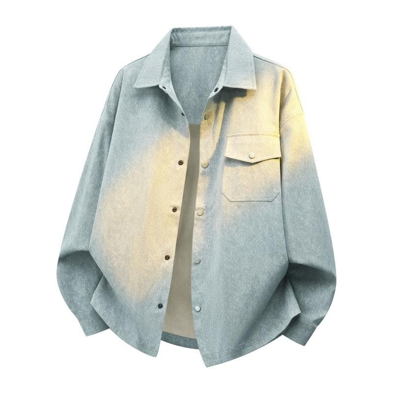 Men's Light Gray Oversized Button-Up Shacket, Casual Shirt Jacket with Chest Pocket, Streetwear Style for Daily Wear
